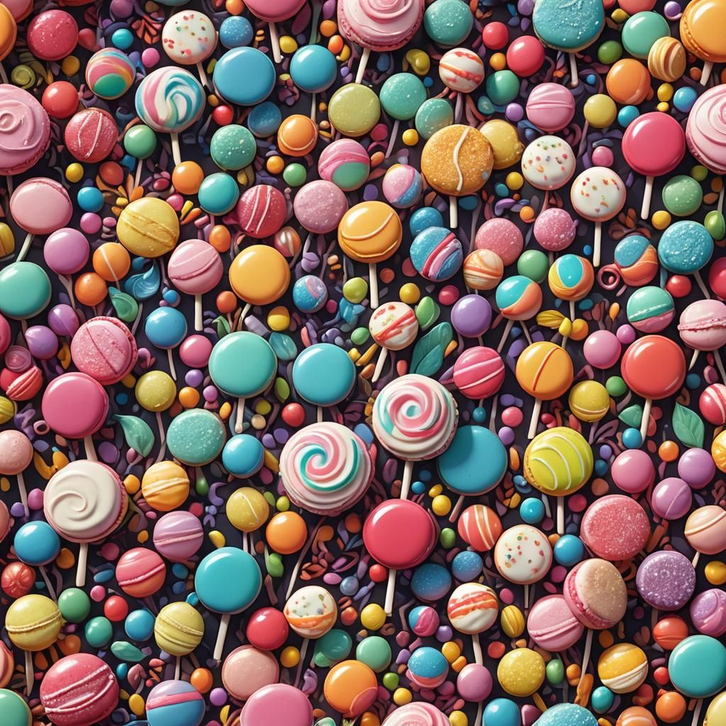 Whimsical Candy World with Swirling Lollipop Mountains