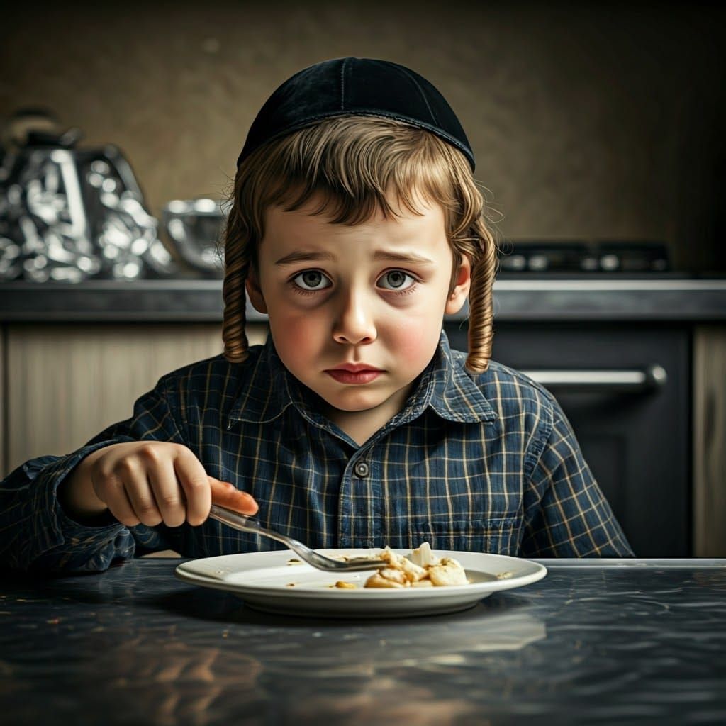 A Young Hasidic Boy's Somber Expression, in Hyper-Realistic ...