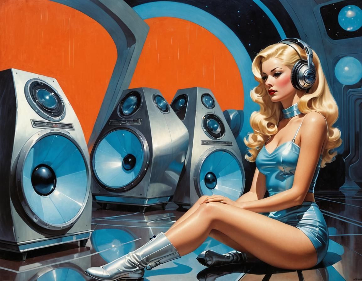Retro-Futuristic Blonde Listens to Music, Vargas Style