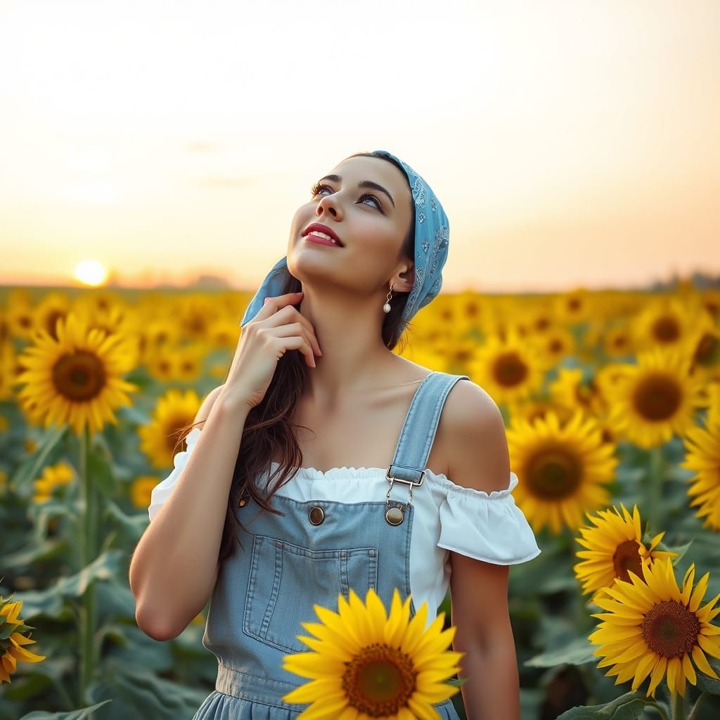Woman in Sunflowers, Impressionist Style