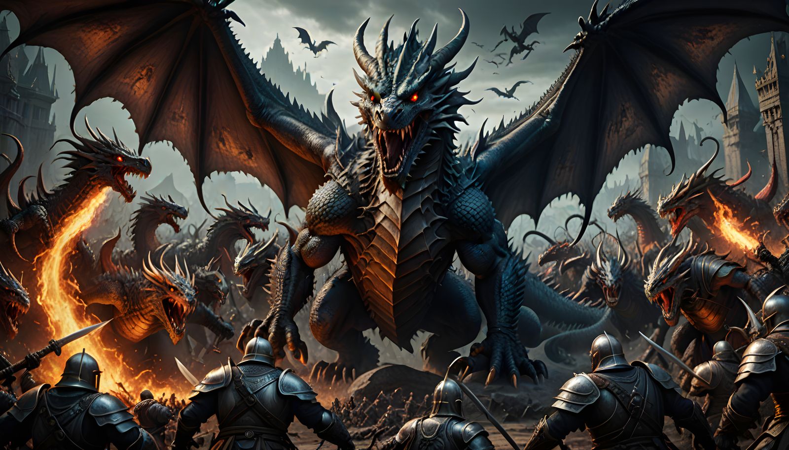 Epic Fantasy Dragon Battles Undead Hordes in Ancient Realm