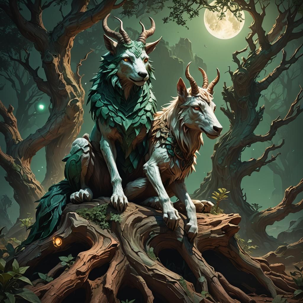 Mystical Hybrid Creature in Forest Concept Art