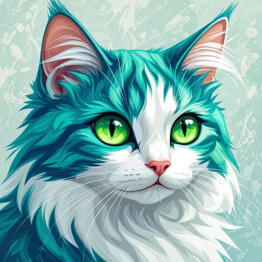Marble Cat with Green Eyes in Digital Art Style