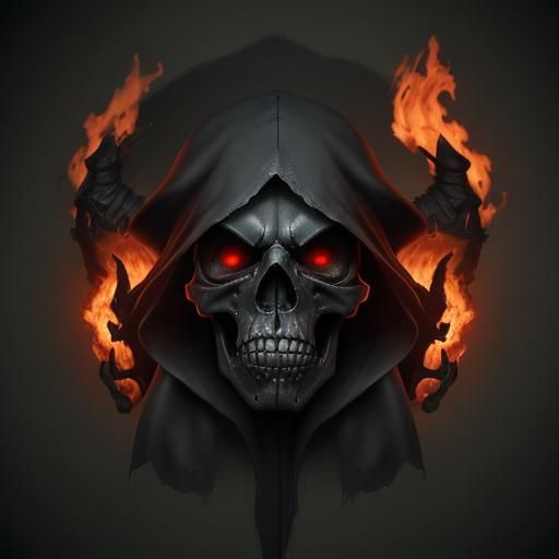 Ferocious Grim Reaper Skull in Hellish Landscape