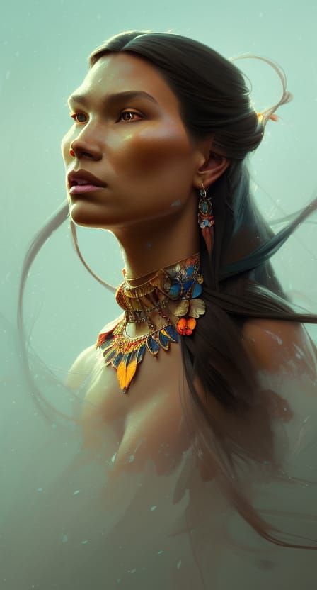 Pocahontas Portrait in Art Nouveau Style