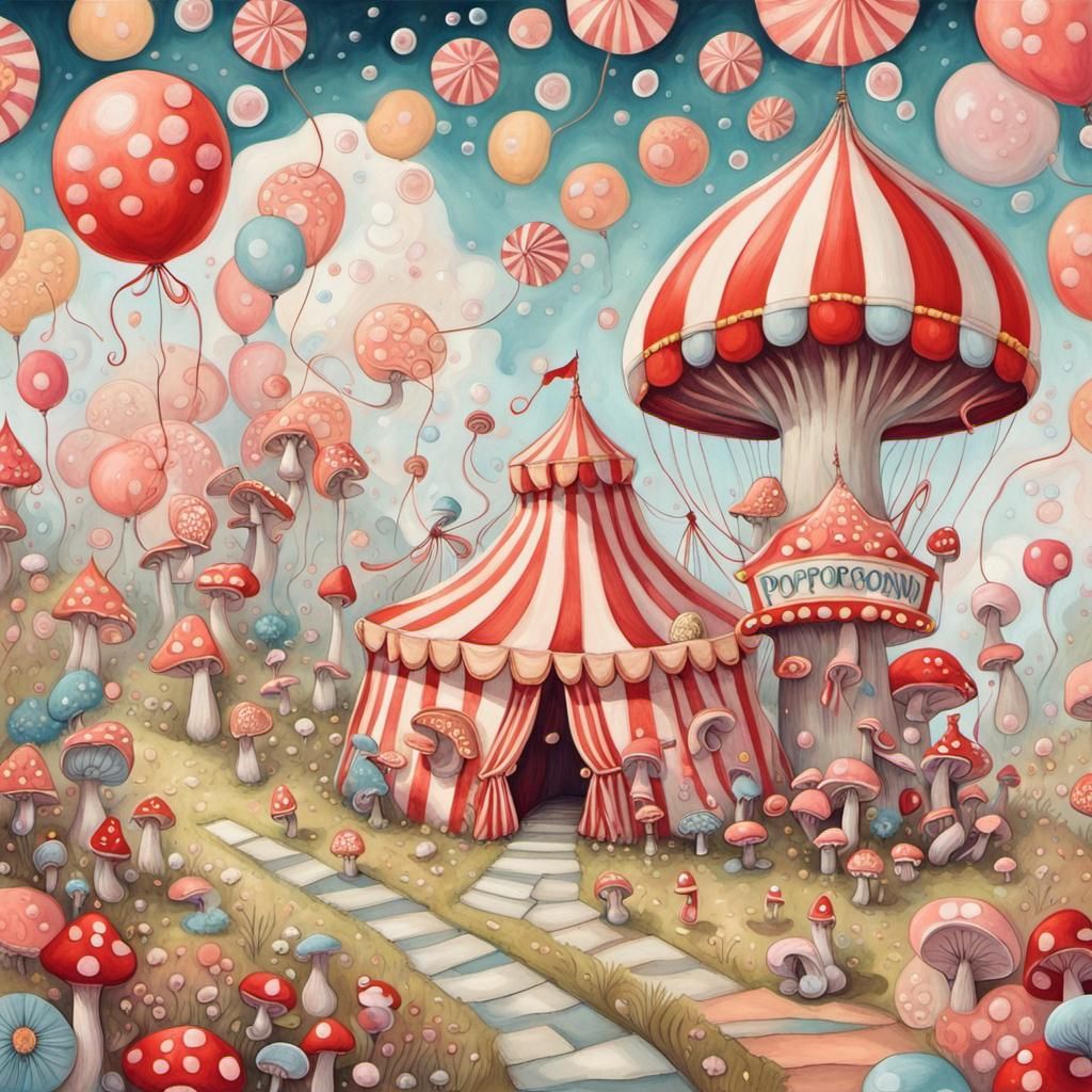 Vibrant Circus Scene in Gouache Style