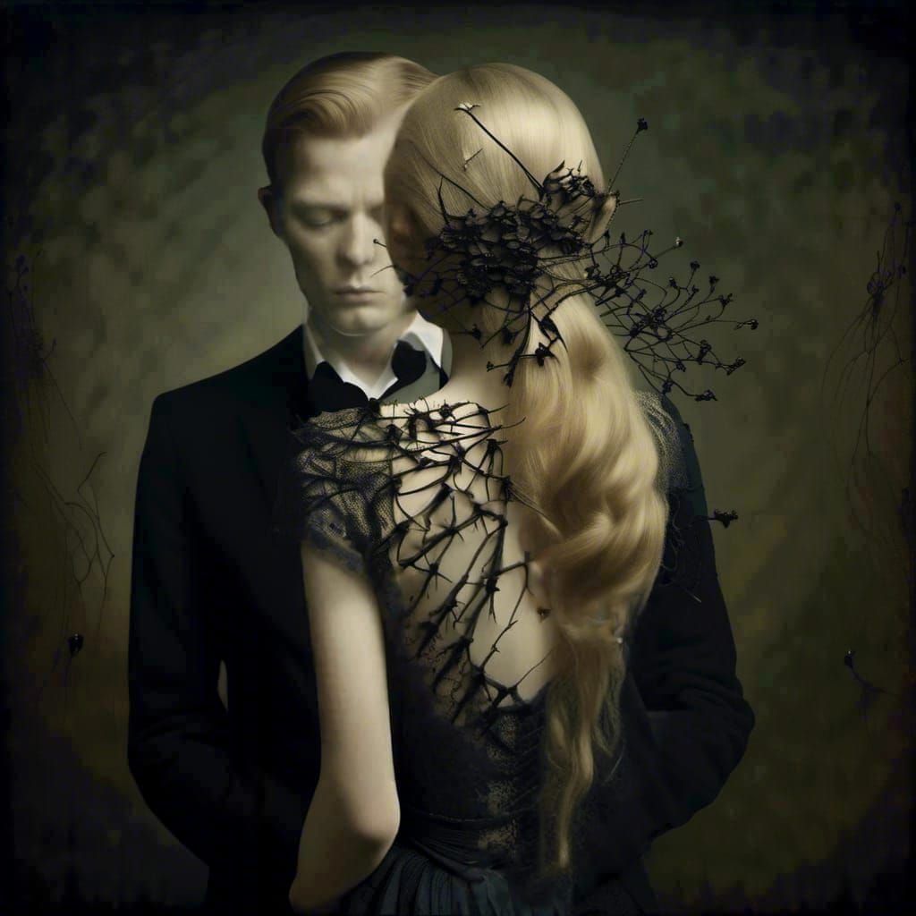 Entangled Tragic Blonde in Surrealist Style