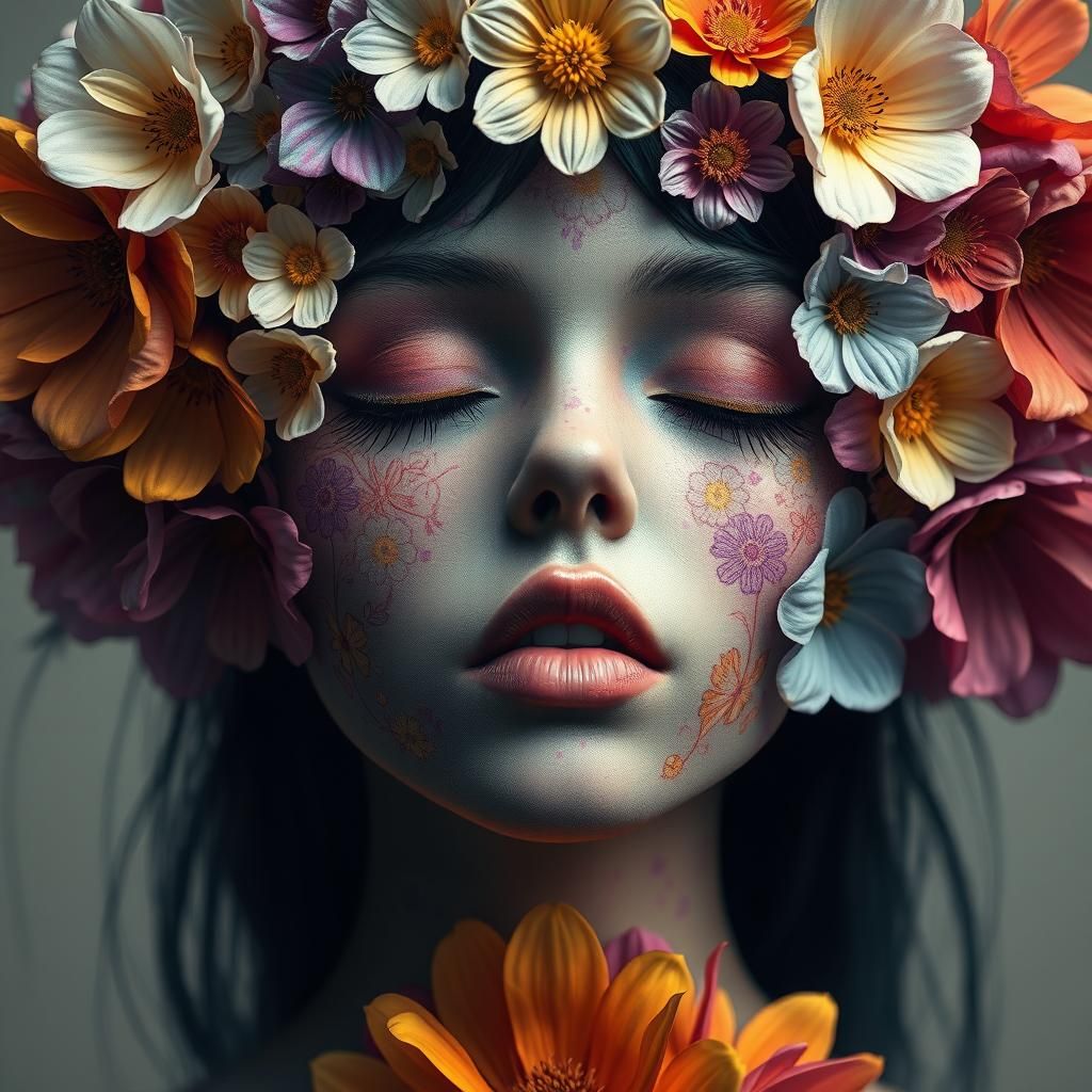 Floral Face: A Dark Fantasy Portrait in Art Nouveau Style