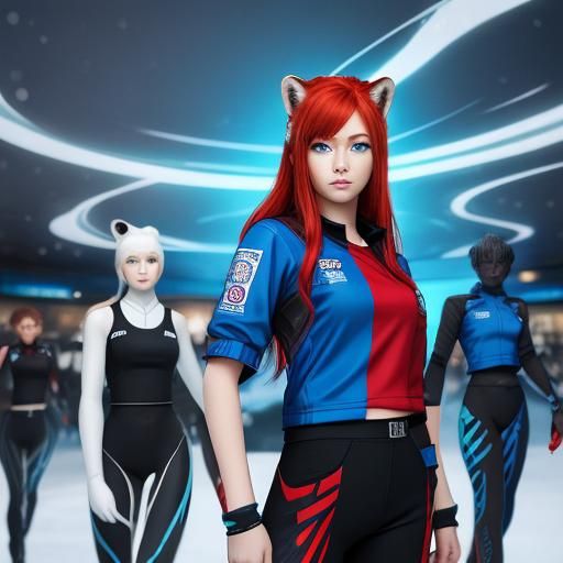 Futuristic Neko Girl in a Crowded Cyberpunk Bar