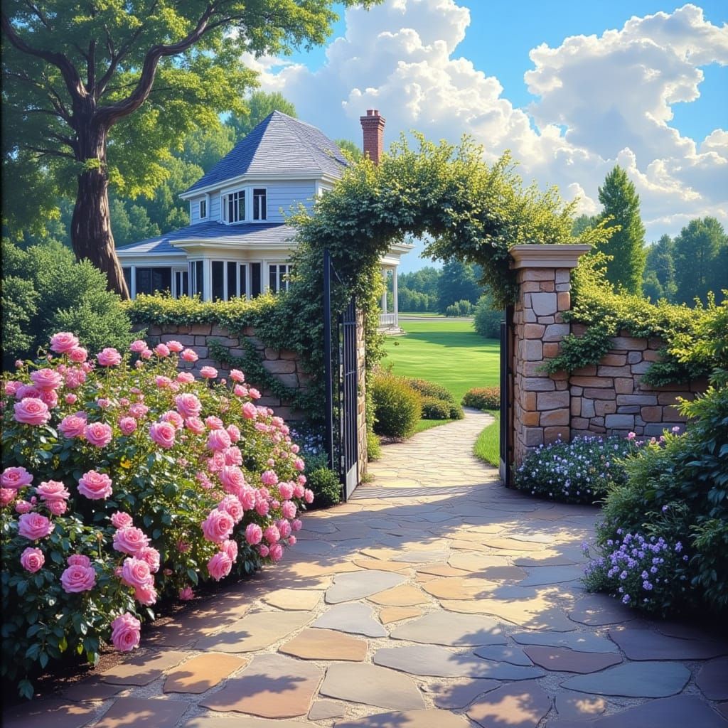 Victorian House Revealed Through Stone Archway in Thomas Kin...