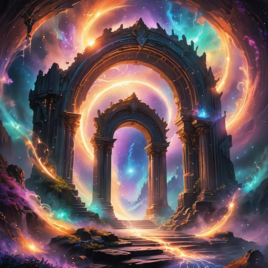 Dreamscape Fantasy: Illuminated Portal in Astral Mist