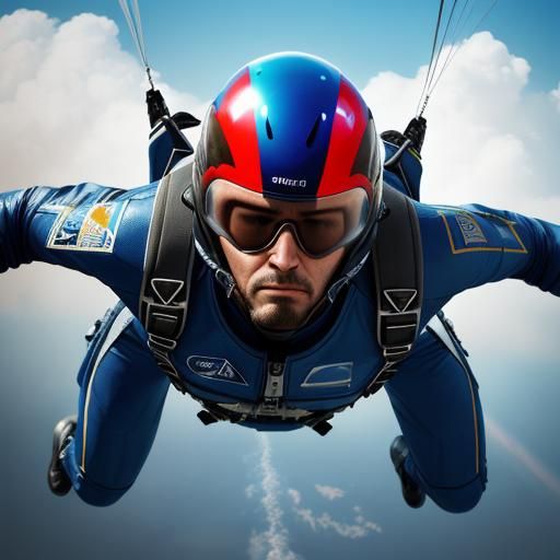 Hyperrealistic Skydiver Plummets in Vivid Colors