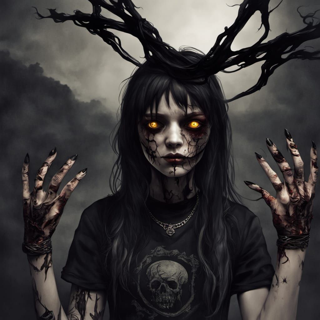 Dark Surrealism: Girl Ensnared by Ominous Shadows