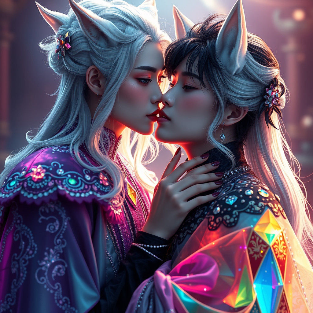 Korean Vampire Queen's Rainbow Kiss: Detailed Digital Art