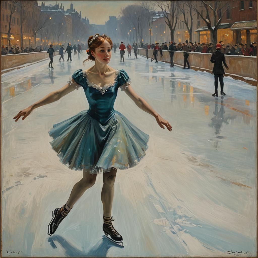 Impressionistic Oil Painting of Ice Skater