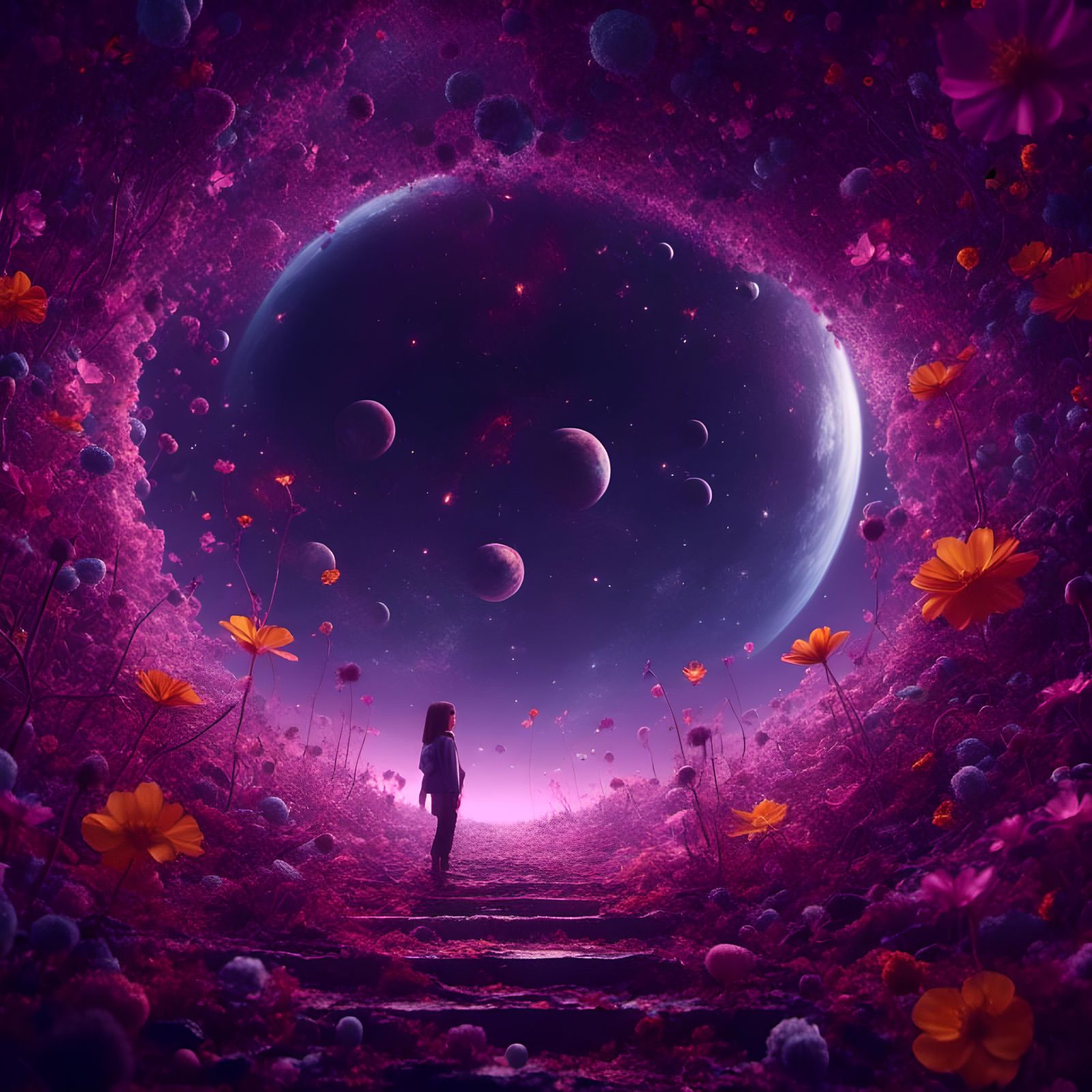 Purple Floral Cosmos: Digital Matte Painting
