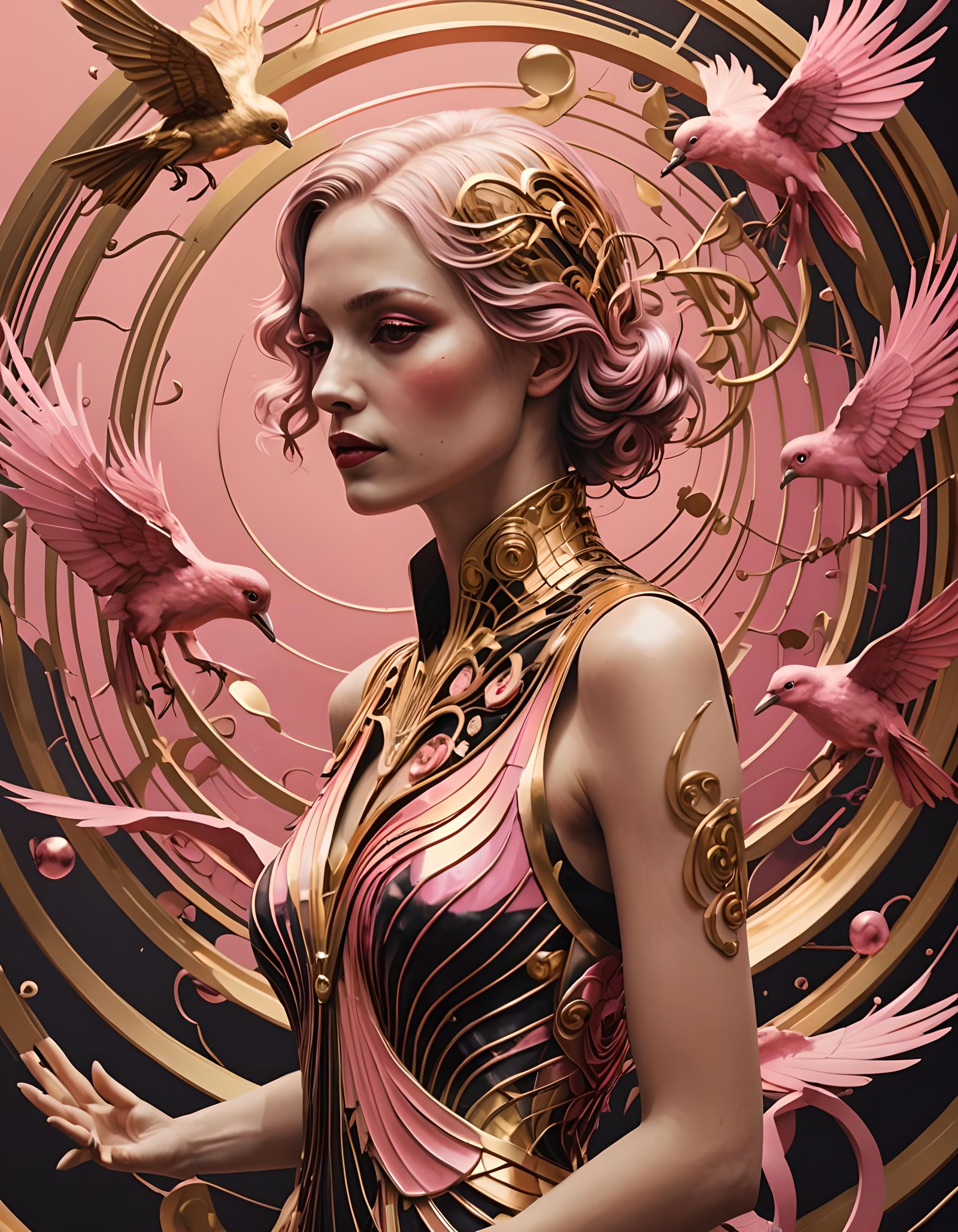 Art Deco Woman with Gold and Pink Gradient