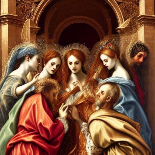 Renaissance-Inspired Court Scene in Digital Painting