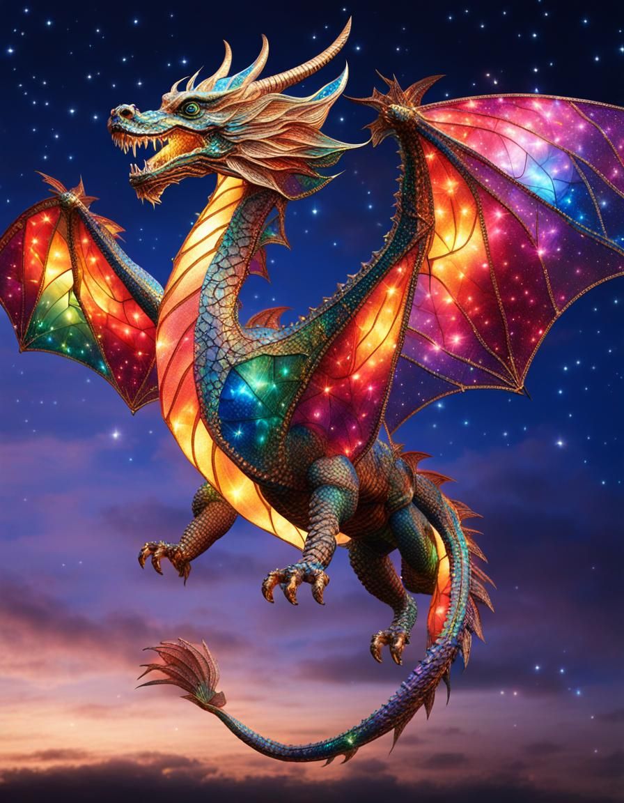 Fantasy Dragon Kite Flying Through Cosmos