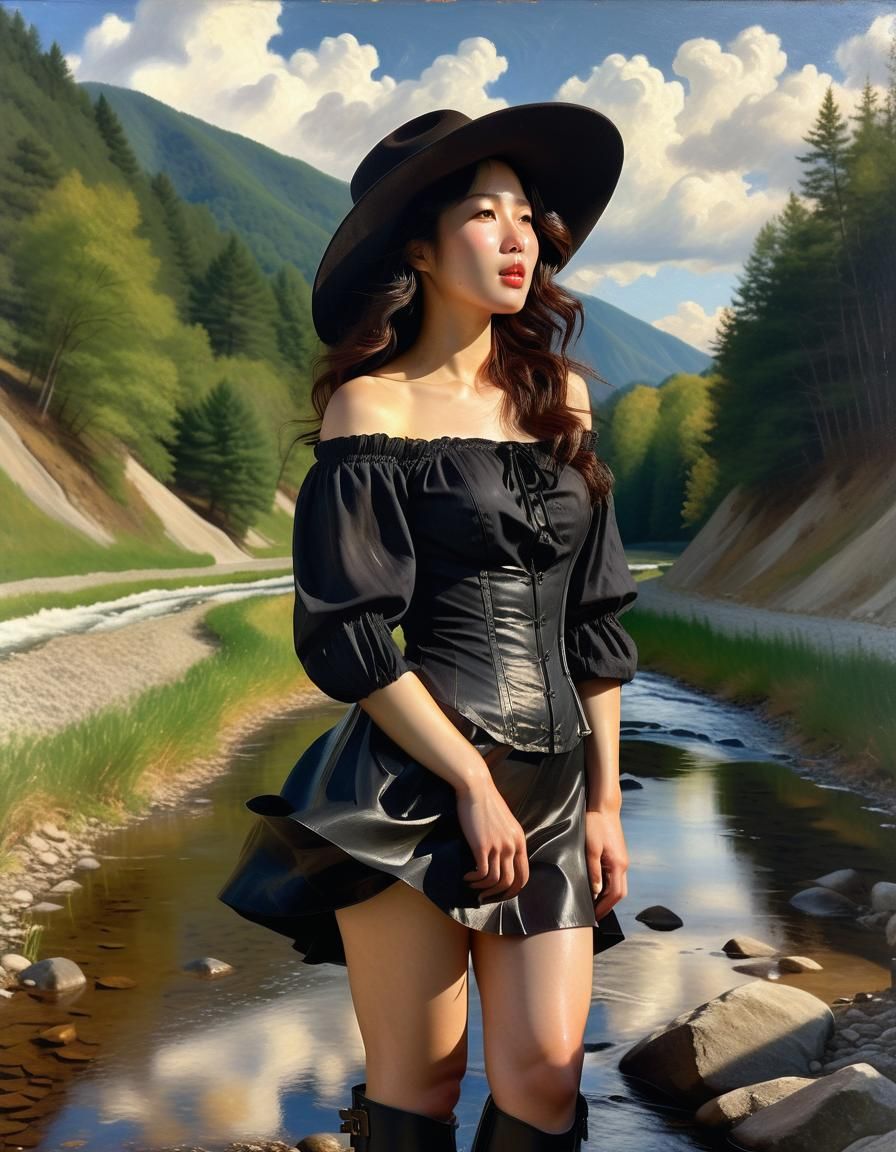 Korean Woman in Baroque Oil Painting Style