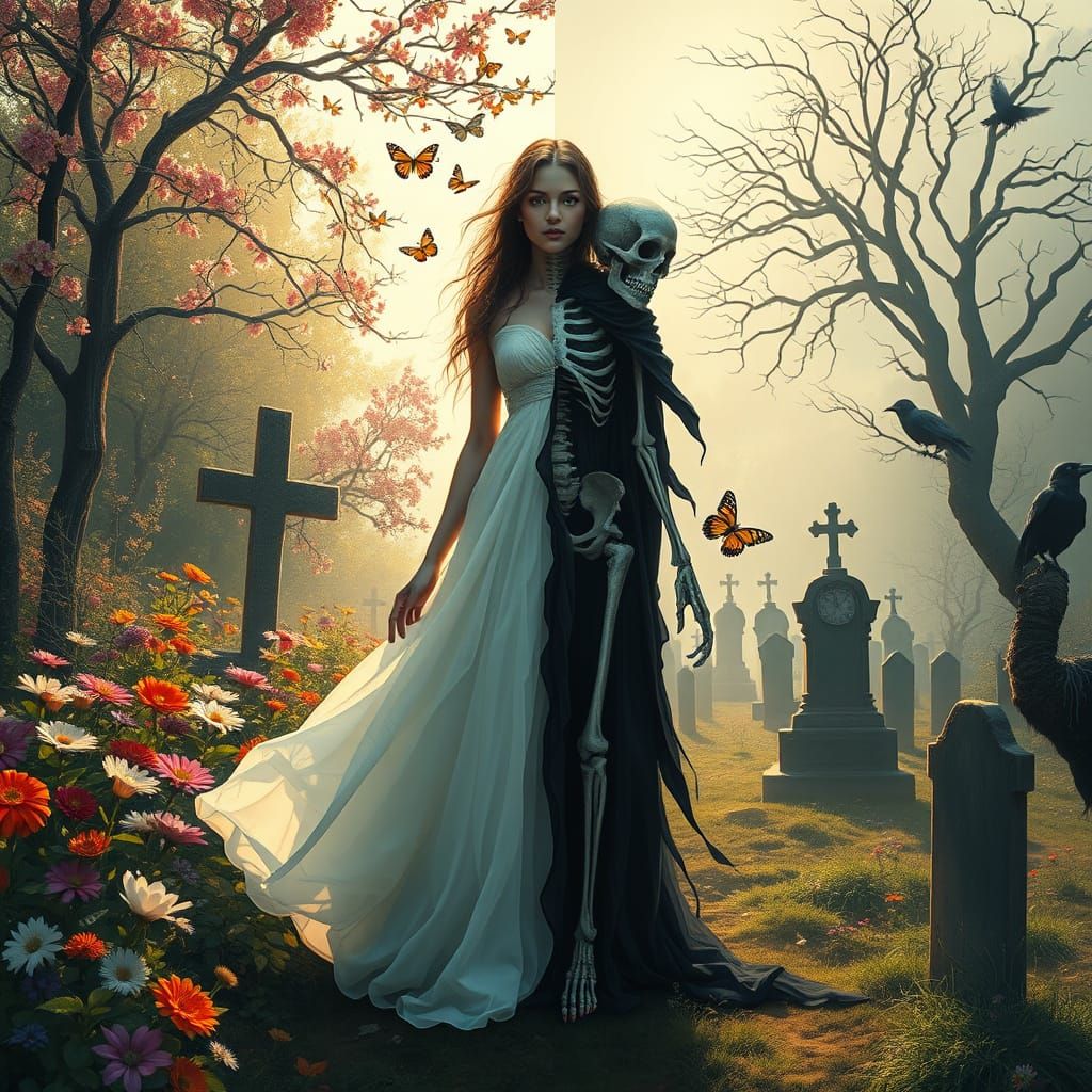 Life and Death Portrait in Digital Art Style