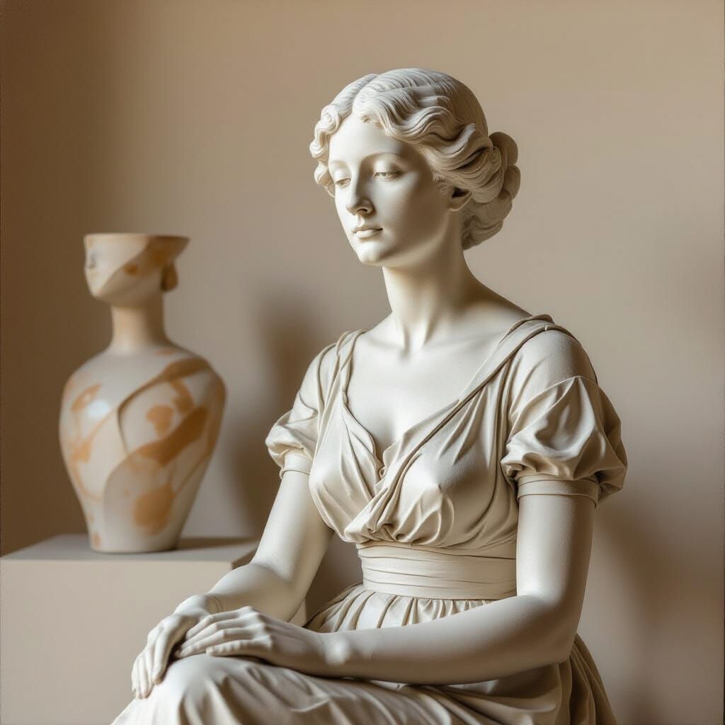 Clay Woman Sculpture in Classical Style