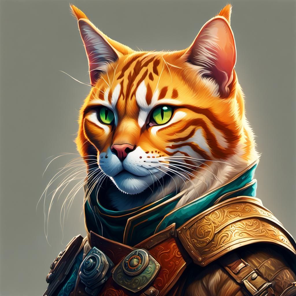 Tabaxi Rogue: Hyperrealistic Splash Art Portrait