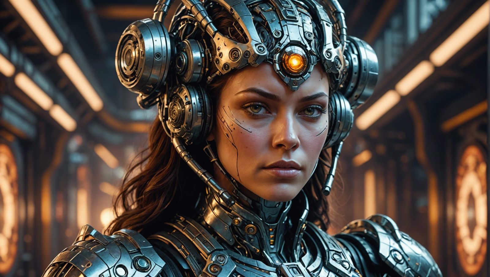 Detailed Cyborg Warrior Portrait in Abstract Horror Style