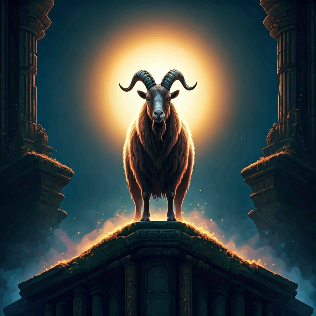 Mystical Goat in Ruined Temple Concept Art
