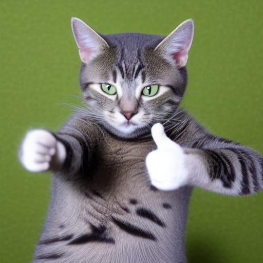 Cat with Human Hands Thumbs Up