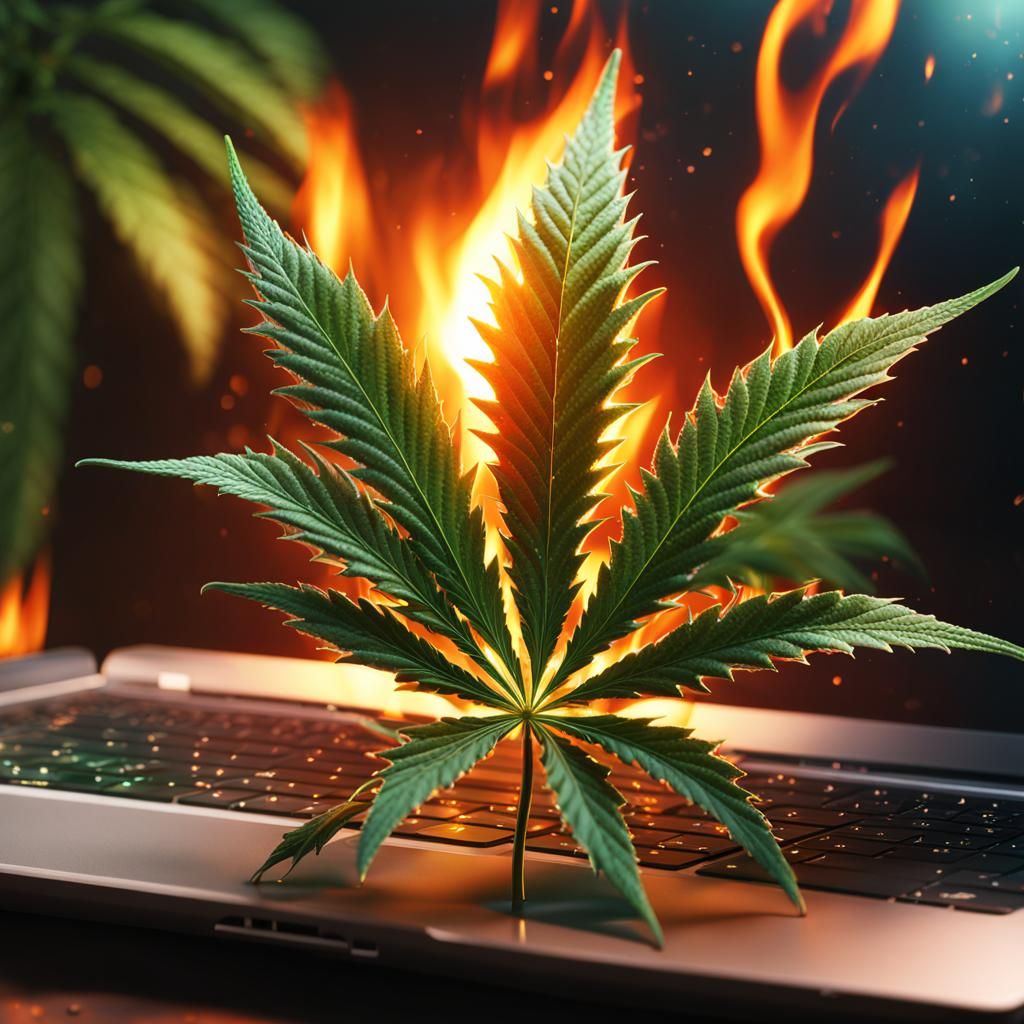 Cannabis Leaf on Fire: Hyperrealistic Cinematic Art