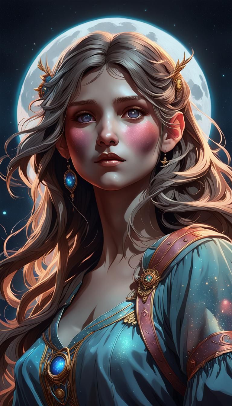 Bunny Gazing at Moon: Hyperdetailed Night Portrait