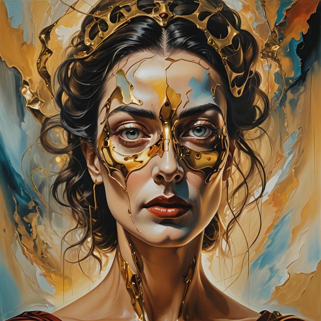 Powerful Woman in Surreal Dreamscape: Oil on Canvas