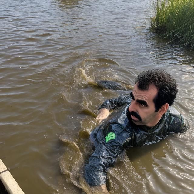 Humorous River Mishap: Character Falling into Water