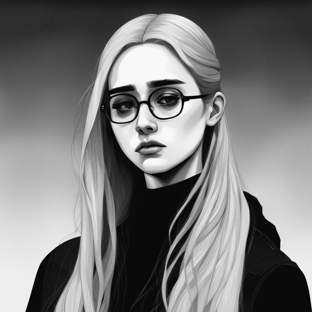 Sad Blonde Teenager in Black with Glasses