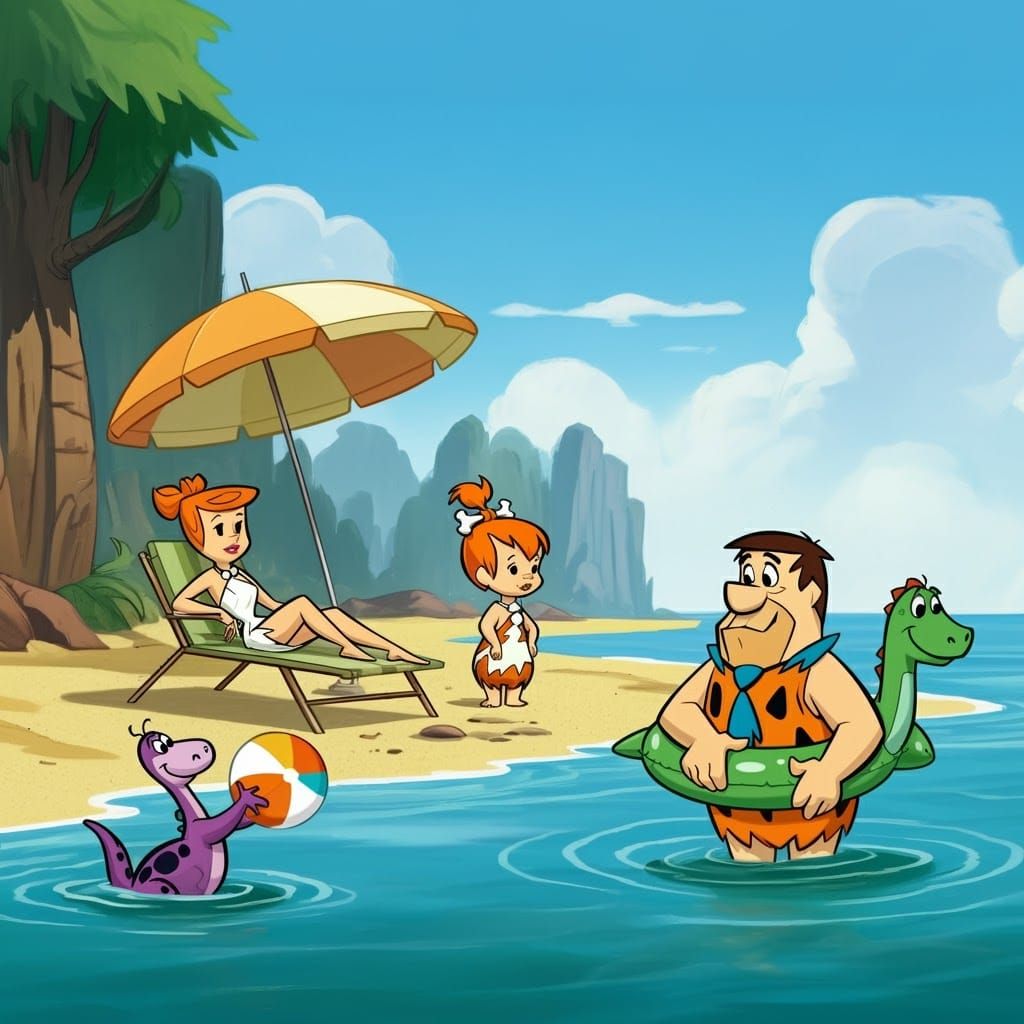 Fred, Wilma, and Pebbles Enjoy a Fun Family Beach Day in Bed...