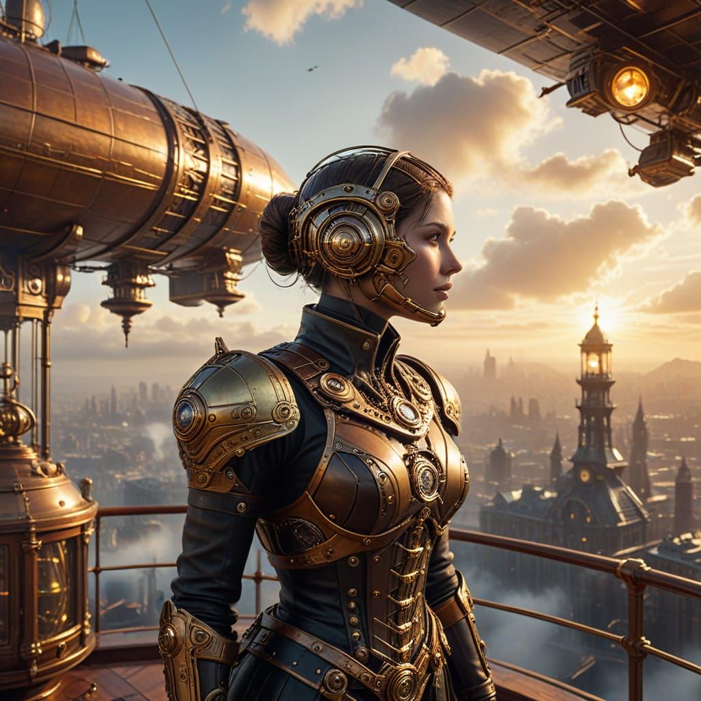 Victorian-Era Sci-Fi Airship Cyborg Concept Art