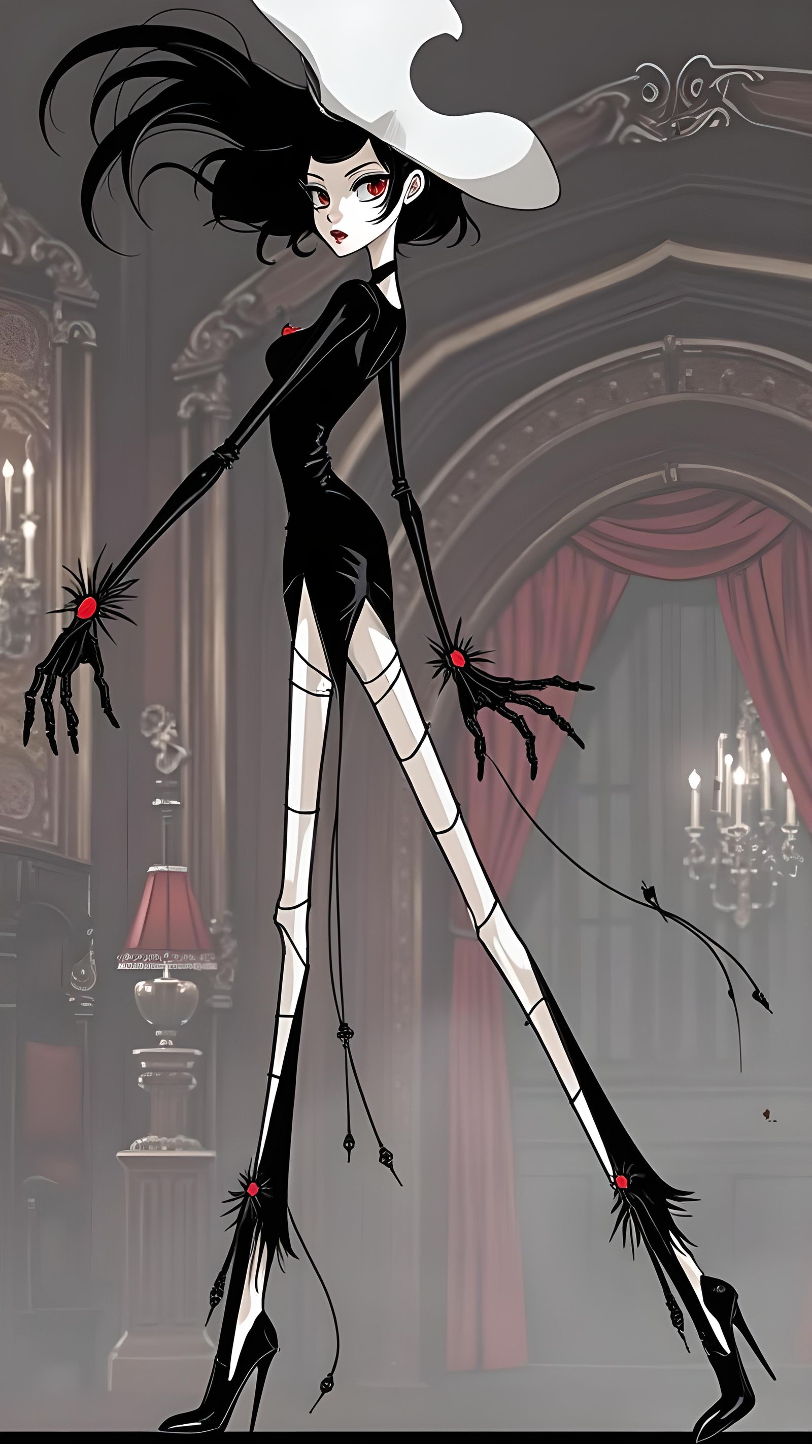 Gothic Spider Girl in 1940s Anime Style