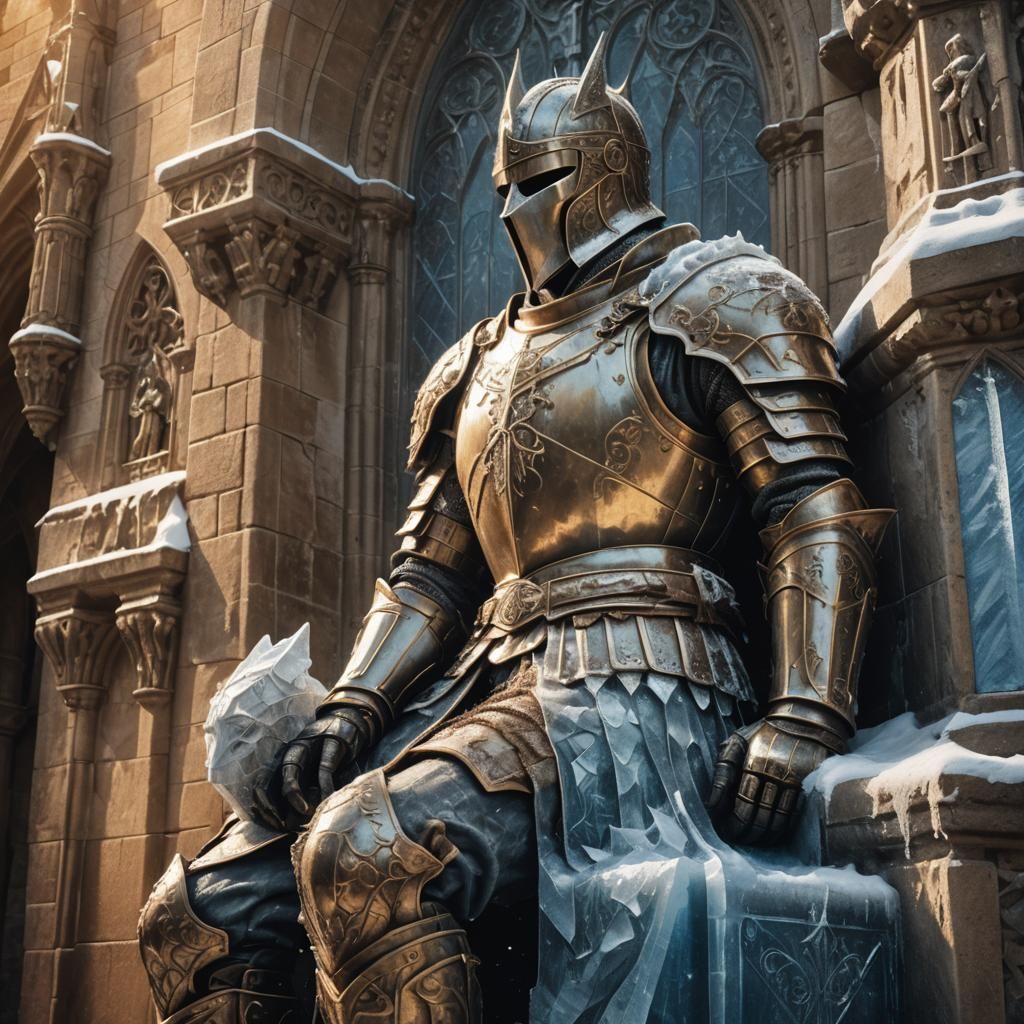 Icy Knight Sculpture on Cathedral Wall