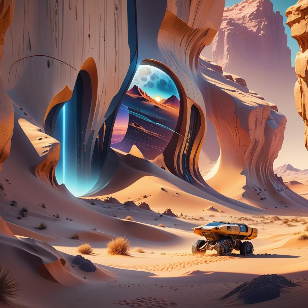 Surreal Desert Mirage: Retro-Futuristic Sci-Fi Landscape