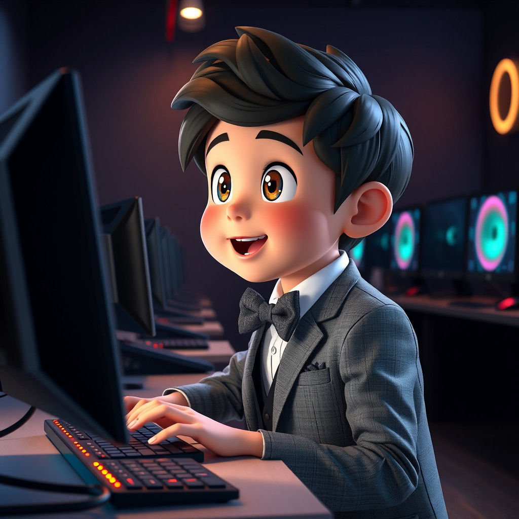 Enthusiastic Boy Gamer in 3D Disney Cartoon Style