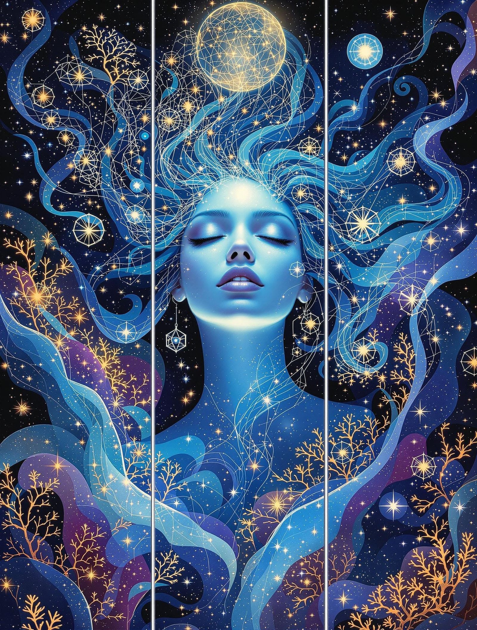 Ethereal Goddess Transcending the Cosmos in Glowing Aquatics