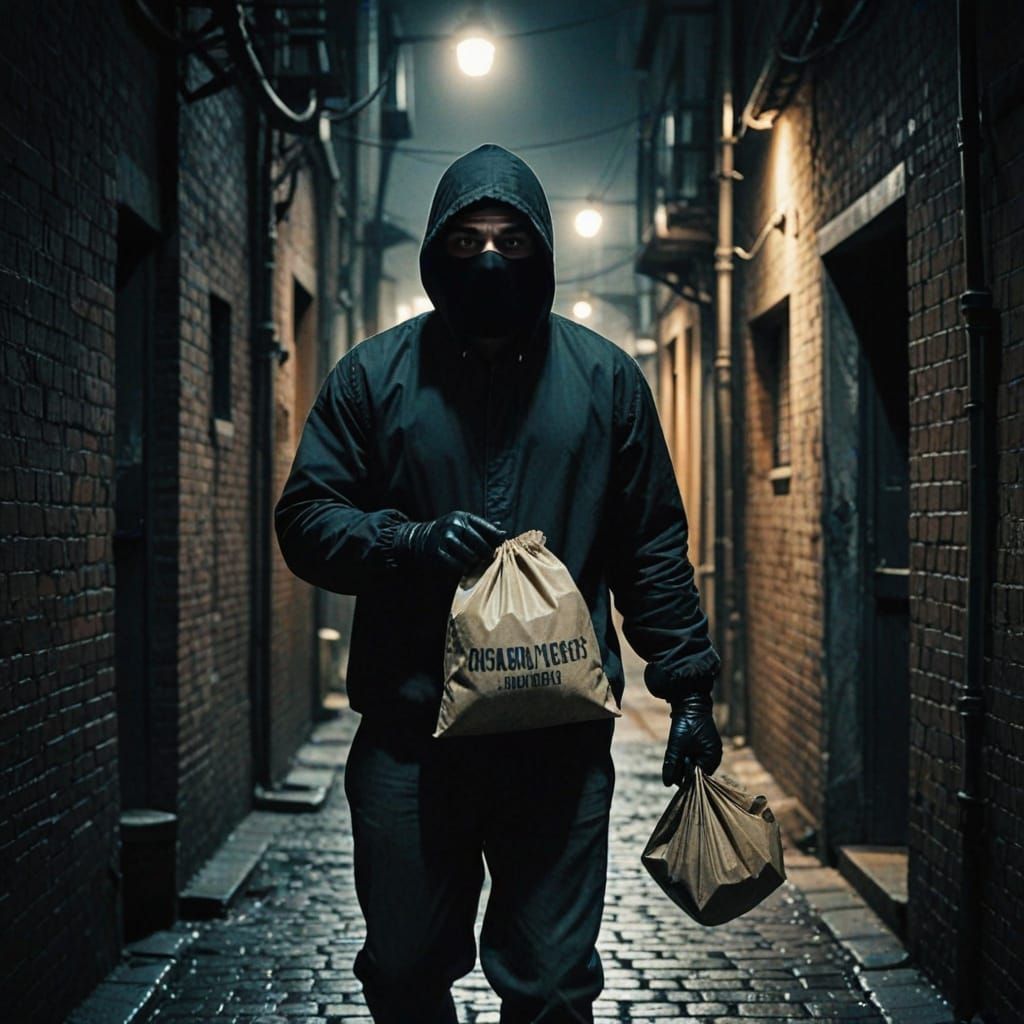 Gritty Alleyway Heist in Cinematic Style