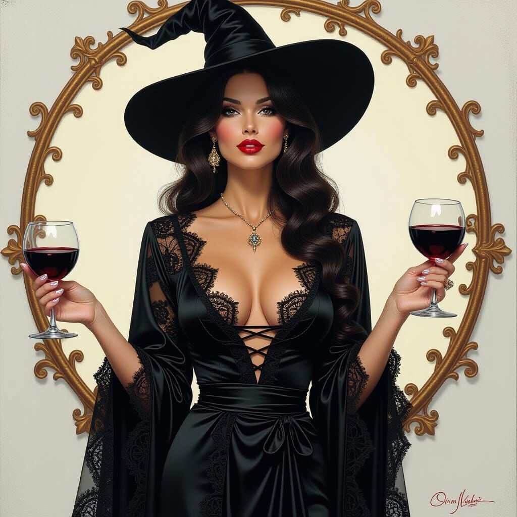 Female Mage in Lacy Robe: An Oil Painting