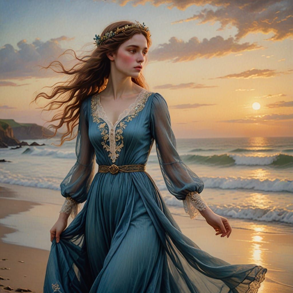 Romantic Morning on the Seaside in Oil Painting Style