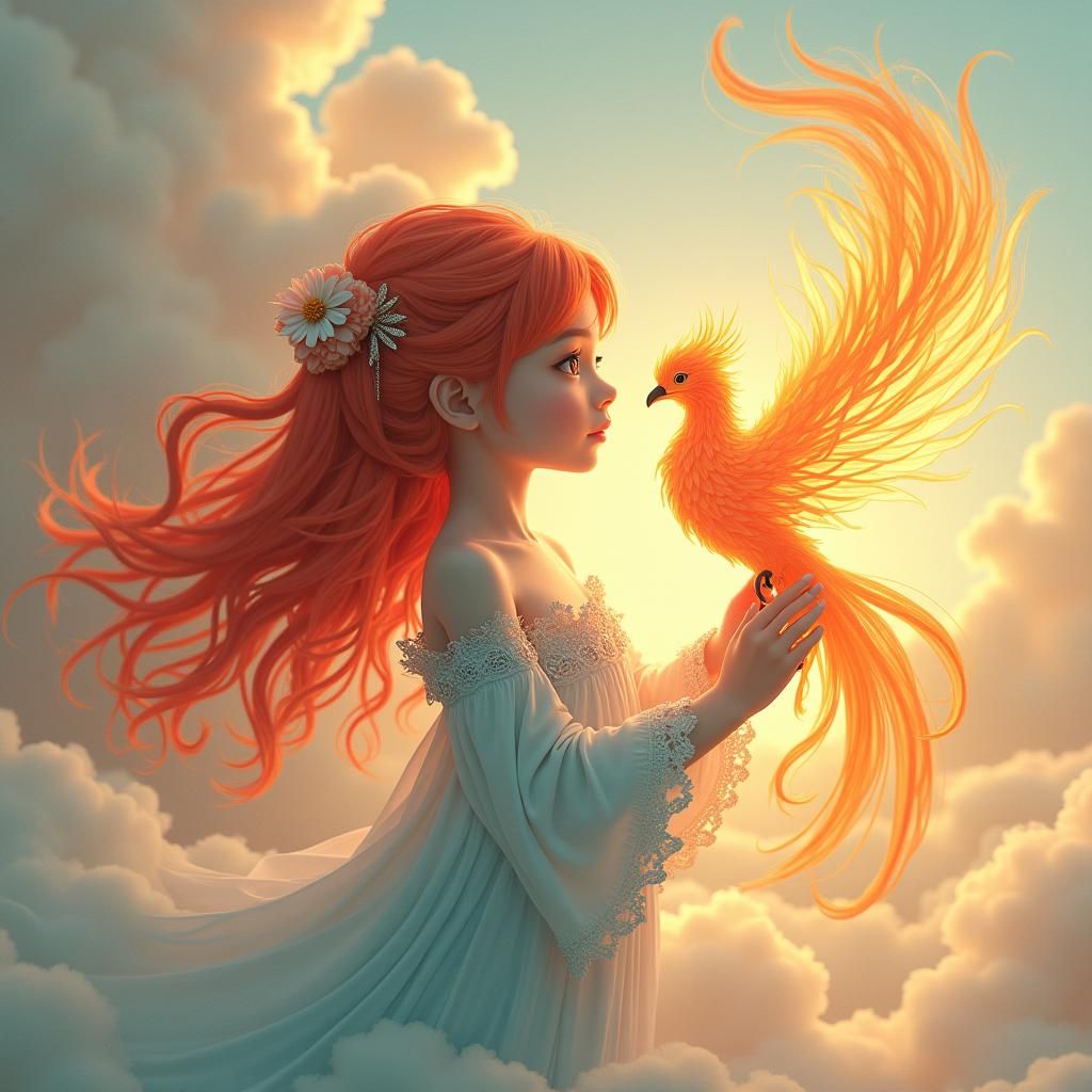 Girl with Phoenix: Dreamlike Concept Art in 8K