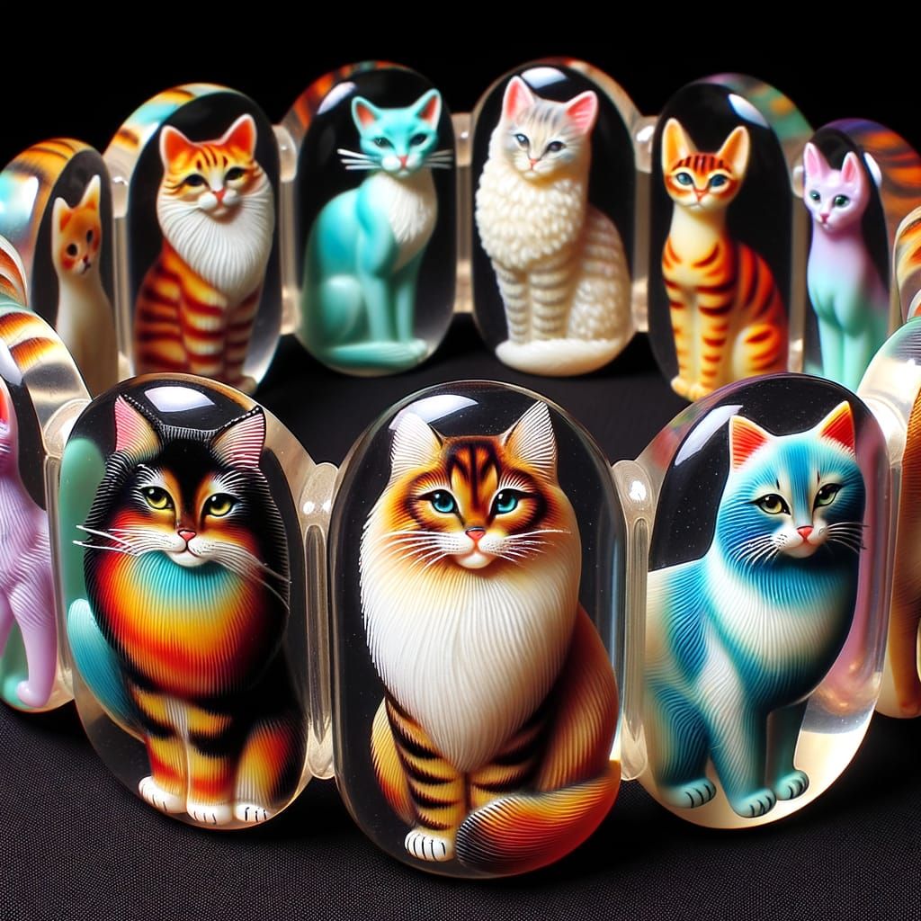 Vintage Lucite Bracelet with Cat Breed Figures
