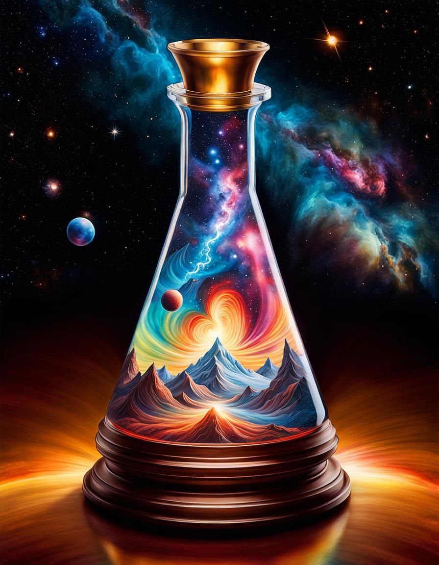 Erlenmeyer Flask Containing a Colorful Universe