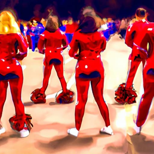 Hyperrealistic Cheerleaders Painting in Vibrant Colors