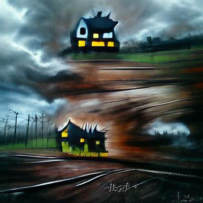 House Races Train: Dark Acrylic Painting